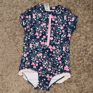 Ruffle Butts Navy and Pink Floral Rashguard